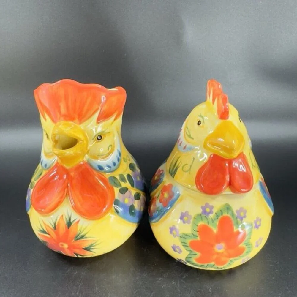 Fontana‎ Dario Farrucci Collection Set Rooster Sugar Bowl Creamer And Tray Set